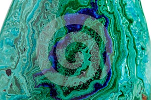 Macro mineral stone malachite with azurite on white background