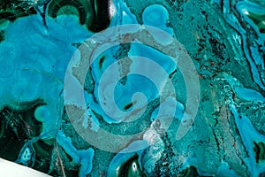 Macro mineral stone malachite Chrysocolla on a white background