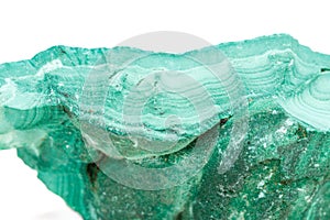 Macro mineral stone Malachite in the rock on a white background