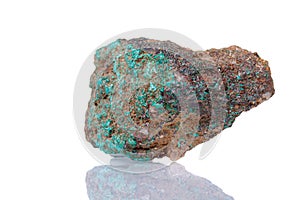 Macro mineral stone Malachite on a white background