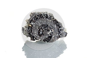 Macro mineral stone Quartz Galena Pyrite on a white background
