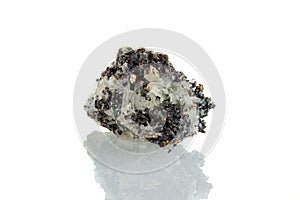 Macro mineral stone Quartz Galena Pyrite on a white background