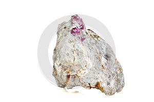 Macro mineral stone Ruby in rock on white background