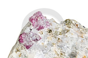 Macro mineral stone Ruby in rock on white background