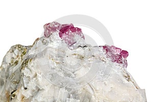 Macro mineral stone Ruby in rock on white background