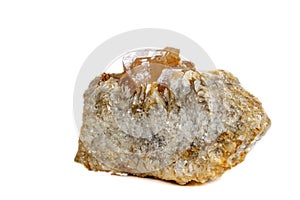 Macro mineral stone Scheelite on a white background close up