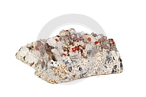 Macro mineral stone Spessartine, Feldspar, Smoky quartz, on a white background