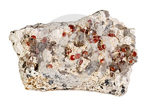 Macro mineral stone Spessartine, Feldspar, Smoky quartz, on a white background