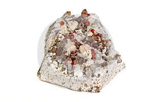 Macro mineral stone Spessartine, Feldspar, Smoky quartz, on a white background