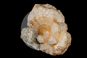 Macro mineral stone Stilbite on Apophyllite on a black background