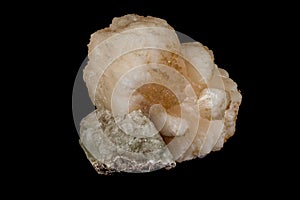 Macro mineral stone Stilbite on Apophyllite on a black background