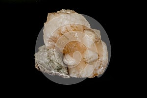 Macro mineral stone Stilbite on Apophyllite on a black background