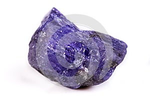 Macro mineral stone Tanzanite on white background