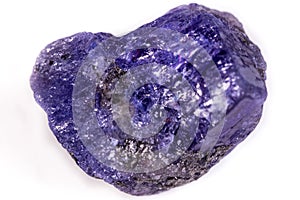 Macro mineral stone Tanzanite on white background