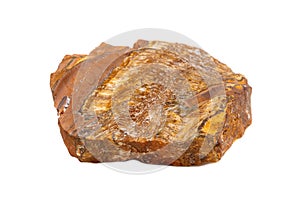 Macro mineral stone Tiger`s eye in the breed on a white backgrou