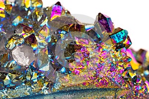 Macro mineral stone Titanium Quartz, Flame Aura Quartz on a whit