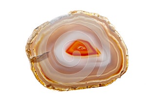 Macro mineral stone Yellow, brown Agate breed a white background