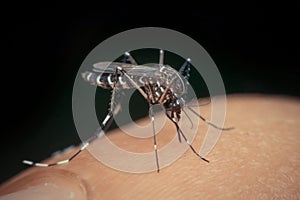 Macro of mosquito (Aedes aegypti) sucking blood