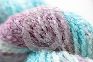 Macro of multicolored wool yarn in skein