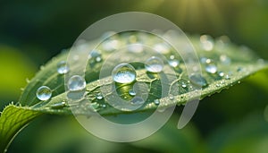 Macro Nature Photography â Leaf with Water Droplets and Natural Serenity photo