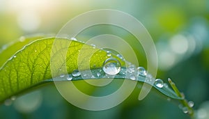 Macro Nature Photography â Leaf with Water Droplets and Natural Serenity photo