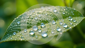 Macro Nature Photography â Leaf with Water Droplets and Natural Serenity photo
