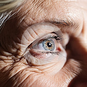 Macro old woman eye close up, AI Generated