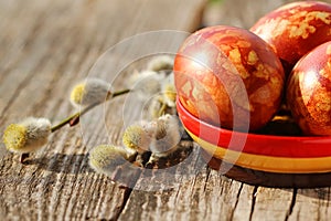 Speckled Easter Eggs and Willow Twigs