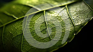 Macro Perspective Of A Green Leaf On Dark Background