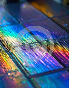 Iridescent Silicon Wafer in Microchip Manufacturing