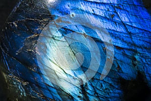 Macro photo of a blue crystal moonstone.