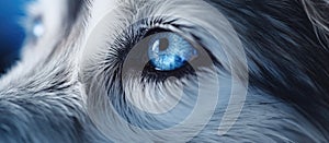 Macro photo of a carnivores electric blue eye with whiskers and fur