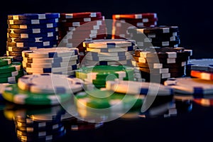 Macro photo of casino chips on table