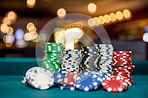 Macro photo of casino chips on table