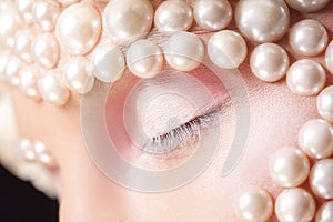 Macro photo of closed eyes with tender makeup