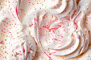 Macro photo of delicious raspberry ice cream as background, close up of yogurt texture. Selective focus