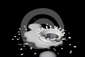 Macro photo of drop cow milk over black