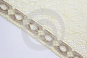 the macro photo of the fabric with lace