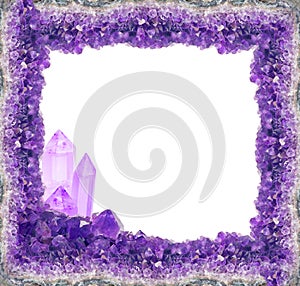 Lilac amethyst druse frame with large crysrals photo