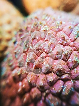 Macro photo lychee litchi dragon eye tropical exotic fruit blurred unfocused background texture