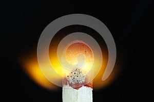 Macro photo of a matches when ignited, burning off. Lit fire.