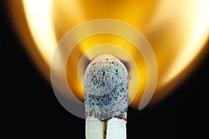 Macro photo of a matches when ignited, burning off. Lit fire.