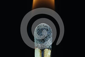 Macro photo of a matches when ignited, burning off. Lit fire.