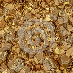 Macro photo of metallic golden color pyrite cubes