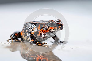 Macro photo of oriental fire-bellied toad with bokeh effect art