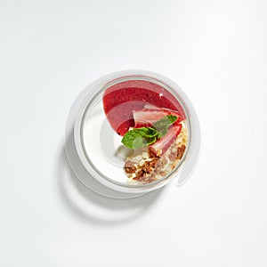 Macro Photo of Panacota with Homemade Yogurt and Berries Coolie
