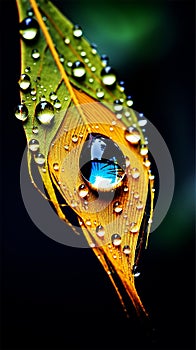 Macro photo of peacock feathers water dropped high detail photography