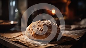 Macro Photo Pizza Dough On Stone Rustic Pub. Generative AI
