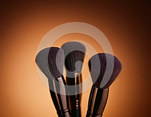 Macro photo of a set of professional makeup brushes