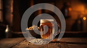 Macro Photo Wheat Beer On Stone Rustic Pub. Generative AI photo